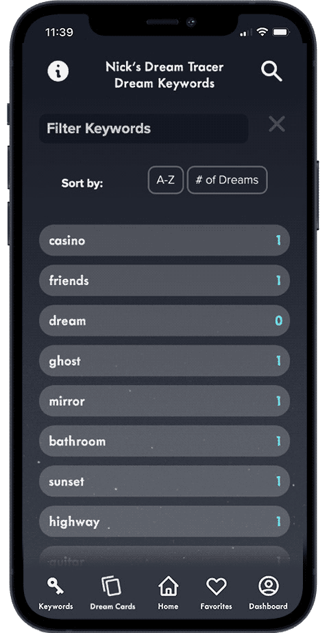 Dream Tracer - Dream Keywords List Screen