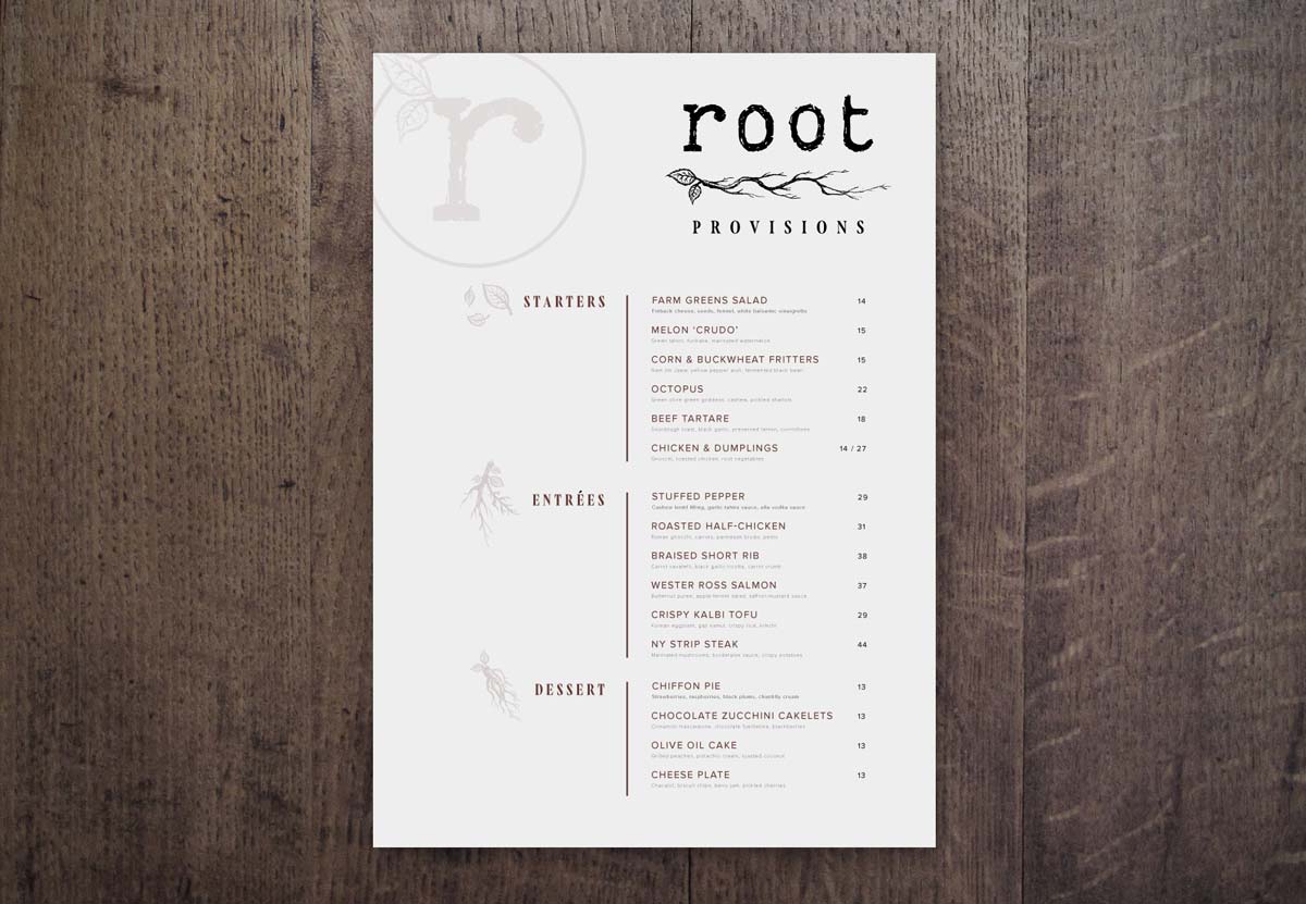 Mock-up Dinner Menu